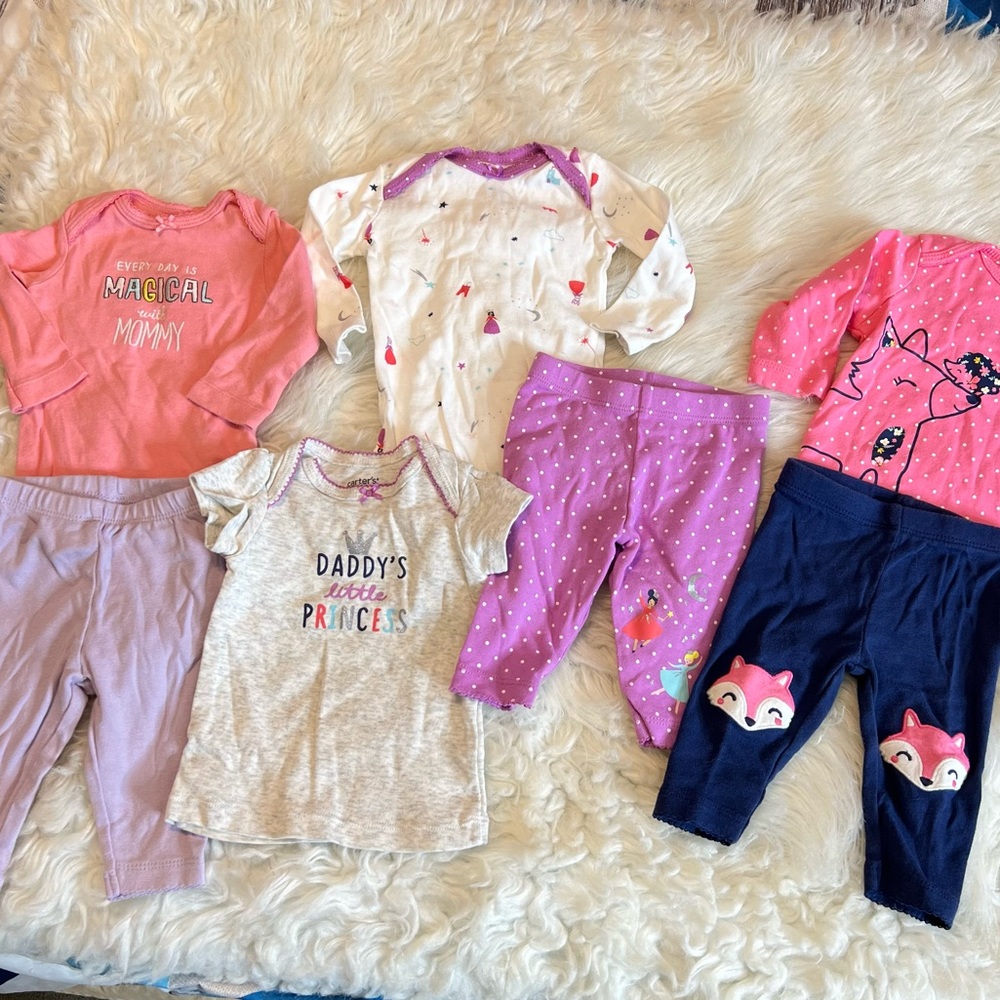 Baby 0-3 months clothing bundle 7 pieces Fox outfit Princess
